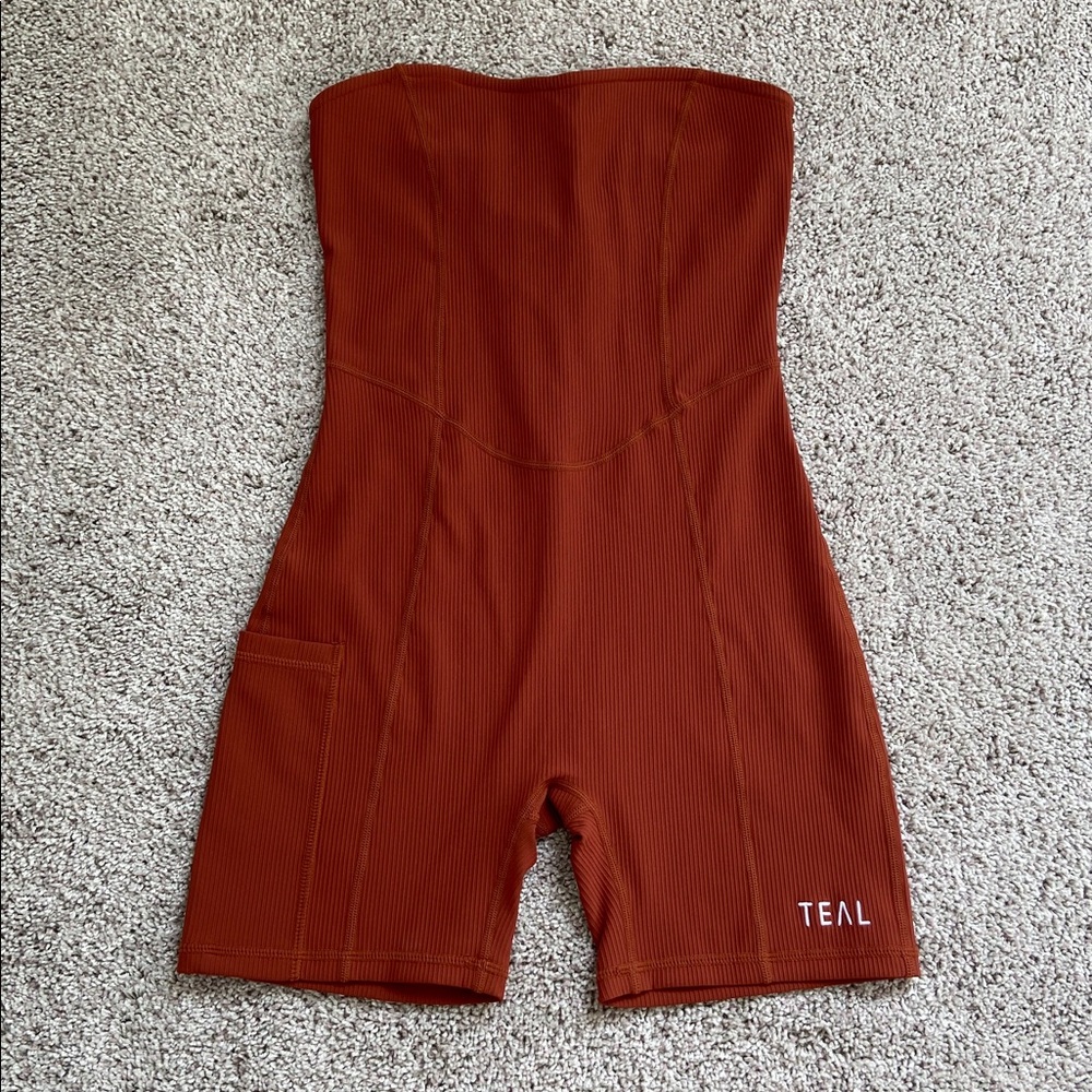 Active by Teal • Sweet Heart Strapless Jumpsuit in Rust